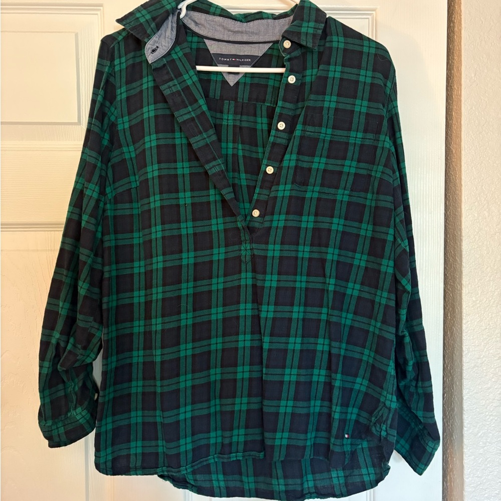 Tommy Hilfiger Navy and Green Checkered Shirt